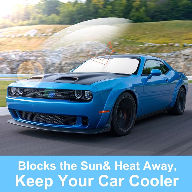 TINGLU Sun Shade for Dodge Challenger 2015-2023 Coupe,SRT Hellcat,Redeye,GT,RT,TA Coupe,Widebody,SXT,RT Scat Pack Accessories Windshield Sun Shade Window Shade UV Rays Protection Sun Visor Cover - Image 5